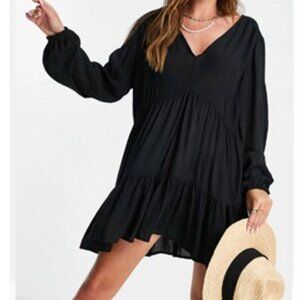Primark Black V-Neck  tiered smock Tunic dress size 14